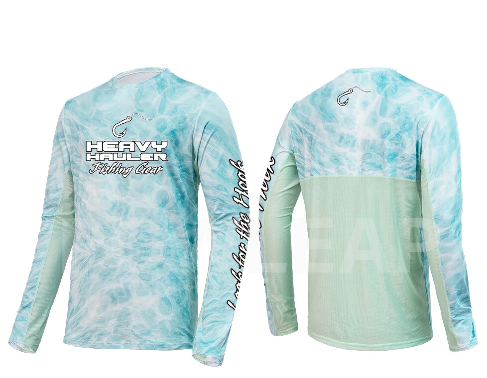 Heavy Hauler Fishing Gear logo Fishing long sleeve shirt–Blue/Green Water  with UPF 50